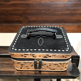 Black BootStitch suede & tooled leather jewelry box