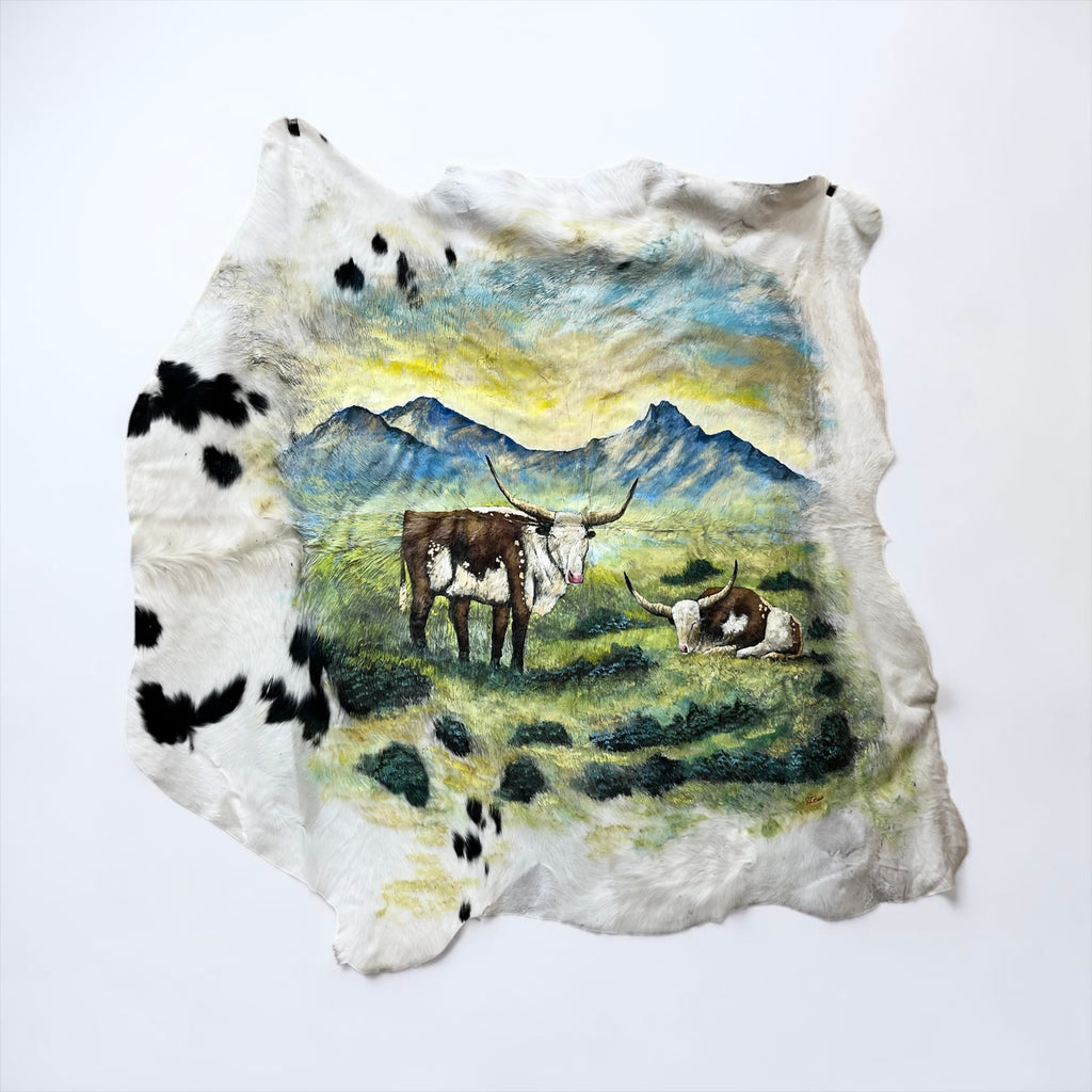 5-6’ Hand painted cowhide rug – Western Linens