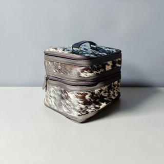 Brown leather & cowhide makeup box
