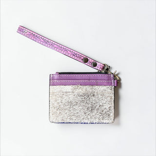 Purple tooled leather wristlet wallet