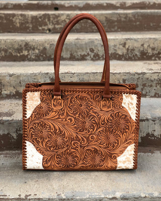 Tan Cowhide Tooled Leather Purse