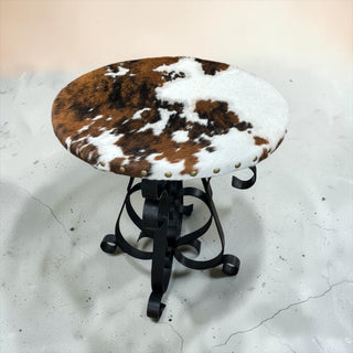 Round cowhide accent table