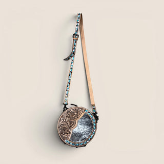 Turquoise tooled leather canteen bag