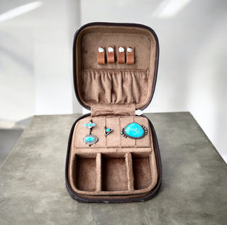 Brown tooled leather & cowhide jewelry box