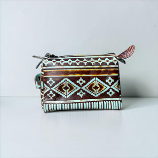 Aztec embossed leather makeup bag