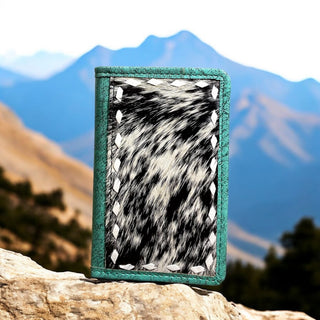 Turquoise cowhide trifold wallet
