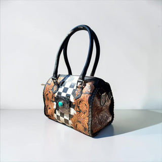 Checker tooled leather speedy bag