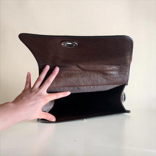 Bamboo handle cowhide handbag