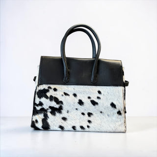 Black leather & cowhide birkin bag
