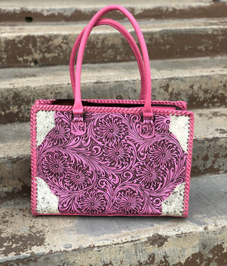 Pink Cowhide Tooled Leather Purse