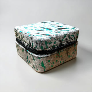 Turquoise acid wash cowhide jewelry box