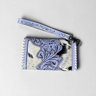 Purple cards tooled leather & cowhide wallet