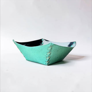 Turquoise tooled leather & cowhide bowl