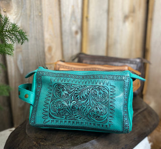 Turquoise Tooled Leather Toiletry Bag