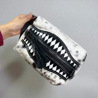 Black/white cowhide & tooled leather toiletry bag