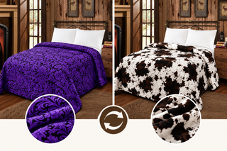 Purple floral/cowprint reversible- Mia Blaket