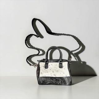 Black tooled leather & cowhide mini speedy bag