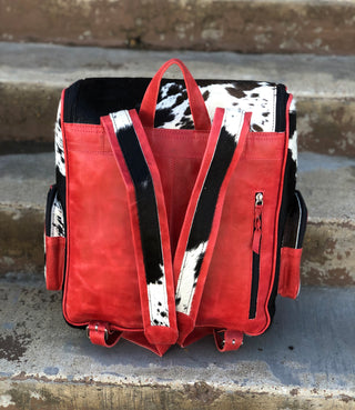 Red Stone Cowhide Tooled Leather Backpack