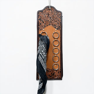 Tooled leather scarf holder