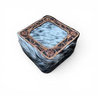 Tooled leather & cowhide jewelry box
