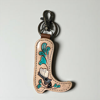 Cowgirl tooled leather & cowhide keyring
