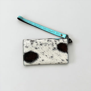 Turquoise tooled leather & cowhide wallet