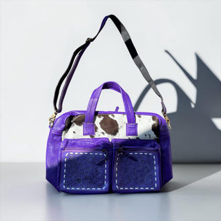 Purple tooled leather & cowhide briefcase