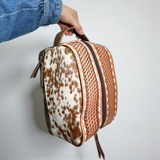 Tan Basketweave tooled & cowhide toiletry bag