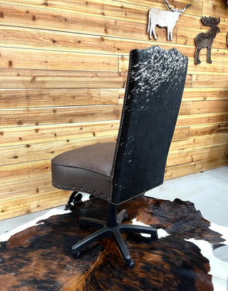 Black genuine cowhide & leather armless office chair