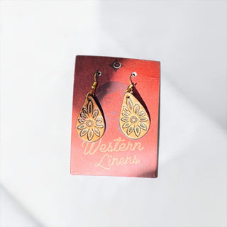 Brown tooled leather earrings
