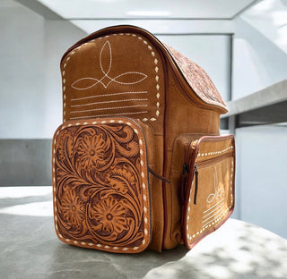 Tan suede BootStitch backpack