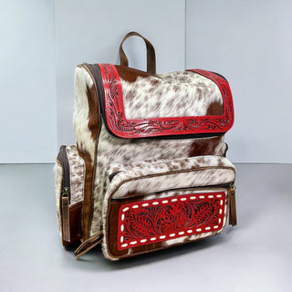 Red tooled & cowhide backpack