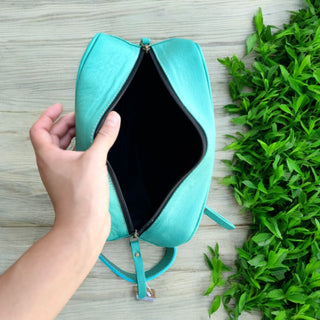 Turquoise cowhide & leather toiletry bag