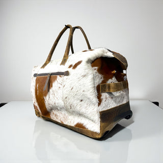 All cowhide rolling duffle bag