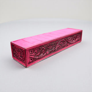 Pink tooled leather ring holder