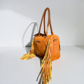 Mustard fringe leather handbag