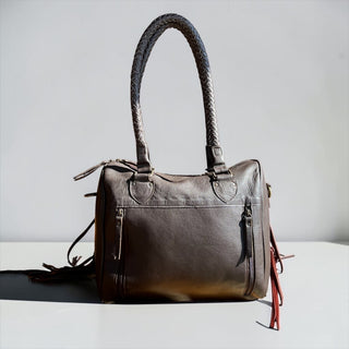 Brown fringe leather handbag