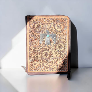 Thunderbird tooled leather zipper planner