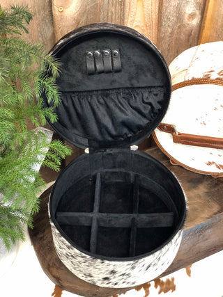 Black Round Cowhide Jewelry Box