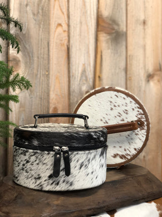 Black Round Cowhide Jewelry Box