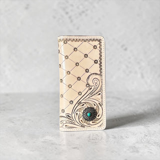 Beige tooled leather wallet