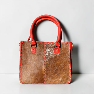 Red all cowhide tote bag