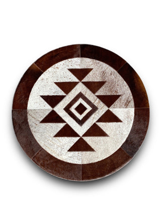 Aztec Round Cowhide Patchwork 3’