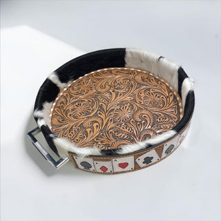 Cards tooled leather & cowhide tray