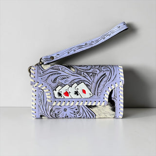 Purple cards tooled leather & cowhide wallet