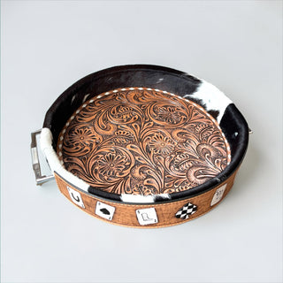 Cards tooled leather & cowhide tray