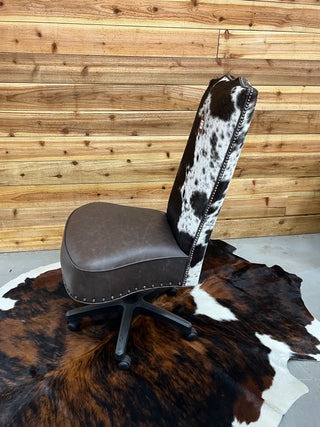 Salt pepper genuine cowhide & leather armless office chair