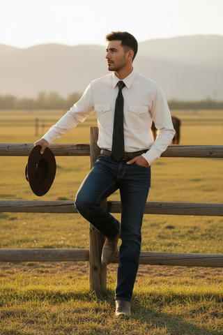 Black tooled leather tie