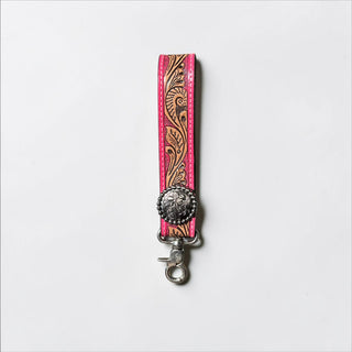 Pink/brown tooled leather wristlet