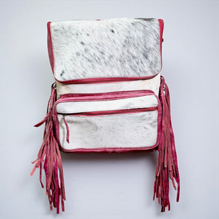Pink cowhide & leather fringe backpack